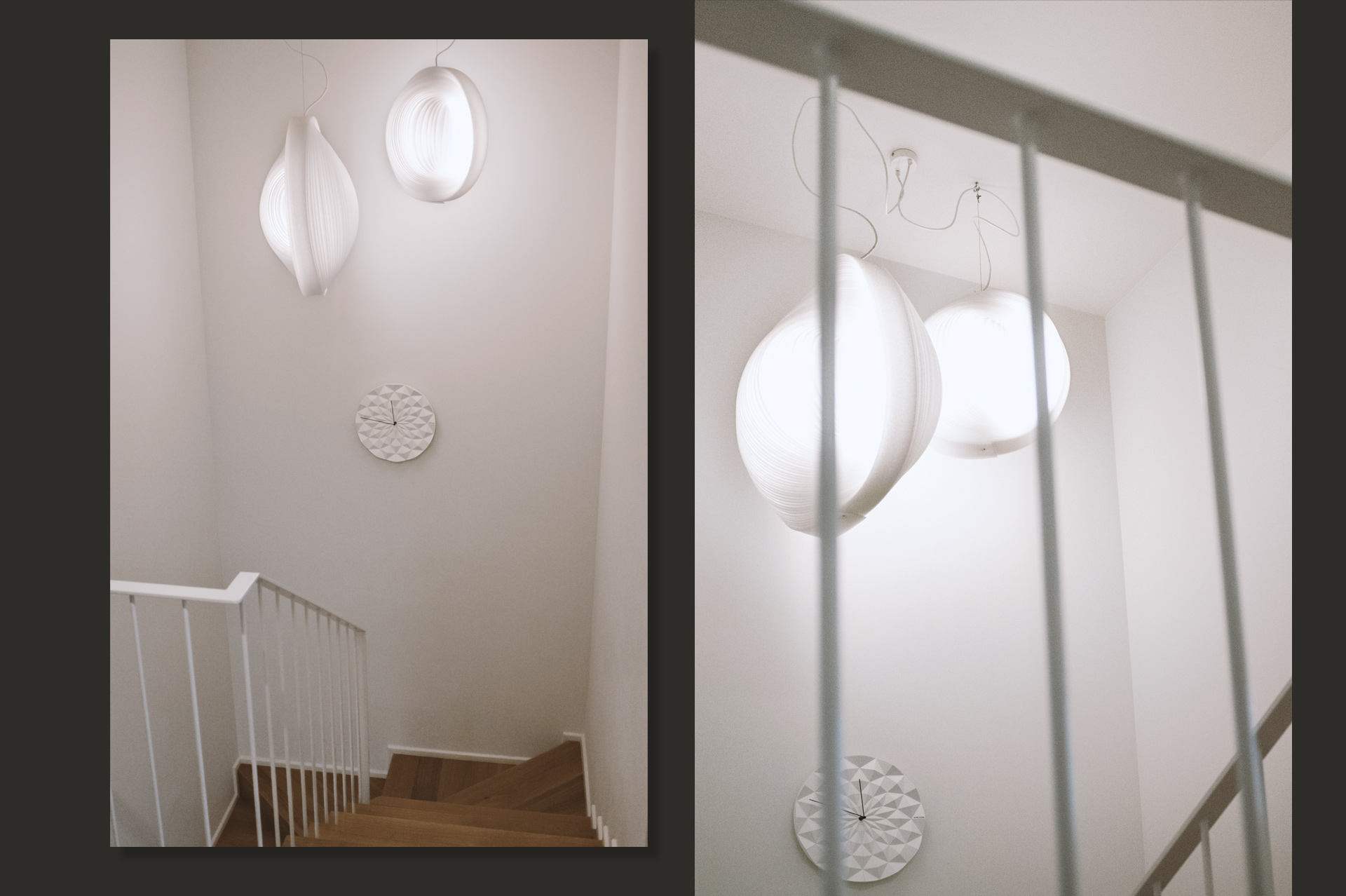Elementem charakterystycznym w salonie i nad schodami są Cebule, czyli oświetlenie od DBWT.PL.
