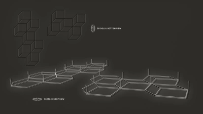 Projekt wielofunkcyjnego wnętrza galerii sztuki &ndash; rysunek unikalnych lamp z aluminiowych kątownikow