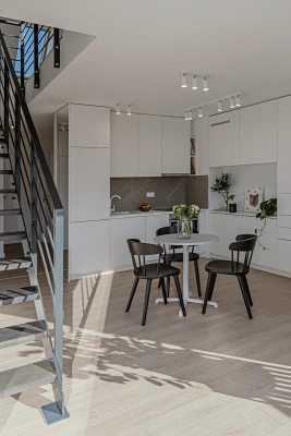Projekt wnętrz apartament&oacute;w na wynajem &ndash; meble z gotowej oferty dobrane tak, aby zajmowały optymalną ilość miejsca